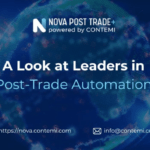Text over a blurred blue globe background reads, "NOVA POST TRADE+ powered by CONTEMI. A Look at Leaders in Post-Trade Automation."